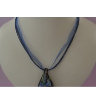 Voile Ribbon & Cord Necklace ~ Blue