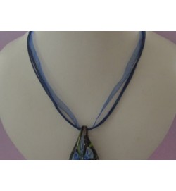 Voile Ribbon & Cord Necklace ~ Blue