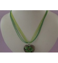 Voile Ribbon & Cord Necklace ~ Green