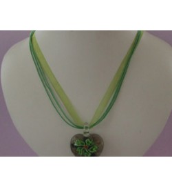 Voile Ribbon & Cord Necklace ~ Green