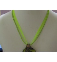 Voile Ribbon & Cord Necklace ~ Lime