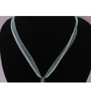 Voile Ribbon & Cord Necklace ~ Light Blue