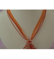 Voile Ribbon & Cord Necklace ~ Orange