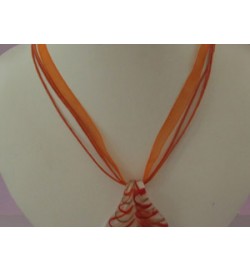 Voile Ribbon & Cord Necklace ~ Orange