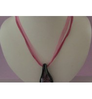 Voile Ribbon & Cord Necklace ~ Pink