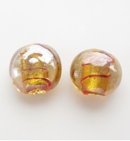 Silver Foil 14mm Flat Round With Lustre & Stripe ~ Gold