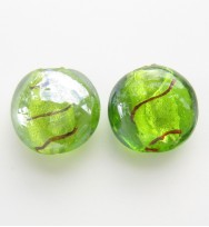 Silver Foil 14mm Flat Round With Lustre & Stripe ~ Green