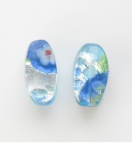 Silver Foil 12mm Flat Oval Beads ~ Blue