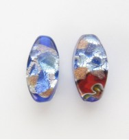 Silver Foil 12mm Flat Oval Beads ~ Dark Blue