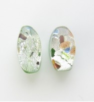Silver Foil 12mm Flat Oval Beads ~ Green