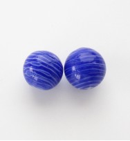 Lampwork 12mm Rounds With White Stripes ~ Blue