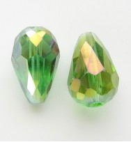 Crystal Glass 15mm Faceted Teardrops ~ Green