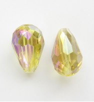 Crystal Glass 15mm Faceted Teardrops ~ Lime