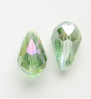 Crystal Glass 15mm Faceted Teardrops ~ Light Green