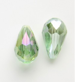 Crystal Glass 15mm Faceted Teardrops ~ Light Green