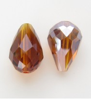 Crystal Glass 15mm Faceted Teardrops ~ Toffee