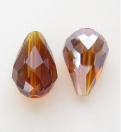 Crystal Glass 15mm Faceted Teardrops ~ Toffee