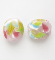 Lampwork 18mm Flat Oval Beads ~ Pink