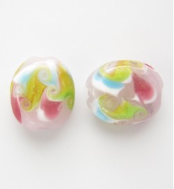 Lampwork 18mm Flat Oval Beads ~ Pink