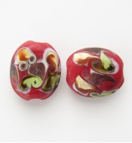 Lampwork 18mm Flat Oval Beads ~ Red