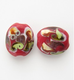 Lampwork 18mm Flat Oval Beads ~ Red