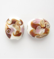 Lampwork 18mm Flat Oval Beads ~ White Pink