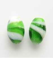 Lampwork 16mm Oval Glass Beads ~ Green