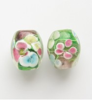 Lampwork 15mm Floral Oval Glass Beads ~ Green