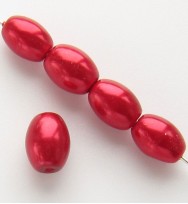 Oval Glass Pearls ~ Red
