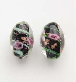 Lampwork 16mm Oval Beads ~ Black