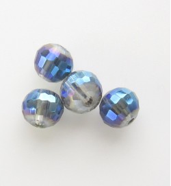 Faceted 6mm Crystal Round Beads ~ Clear/Blue