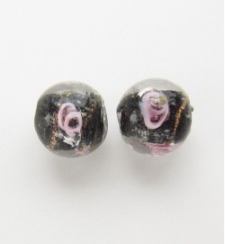 Lampwork 8mm Gold Foil Rounds ~ Black