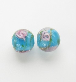 Lampwork 8mm Gold Foil Rounds ~ Blue