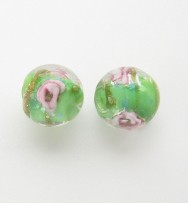 Lampwork 8mm Gold Foil Rounds ~ Green