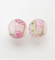 Lampwork 8mm Gold Foil Rounds ~ Pink