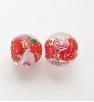 Lampwork 8mm Gold Foil Rounds ~ Red