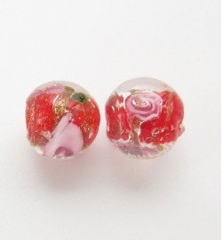 Lampwork 8mm Gold Foil Rounds ~ Red