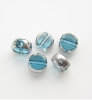 Silver Edged 6mm Flat Round Glass Beads ~ Aqua