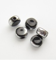 Silver Edged 6mm Flat Round Glass Beads ~ Black