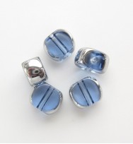 Silver Edged 6mm Flat Round Glass Beads ~ Blue