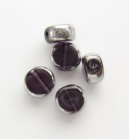 Silver Edged 6mm Flat Round Glass Beads ~ Dark Purple