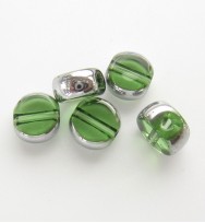 Silver Edged 6mm Flat Round Glass Beads ~ Green