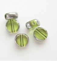 Silver Edged 6mm Flat Round Glass Beads ~ Light Green