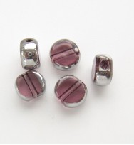 Silver Edged 6mm Flat Round Glass Beads ~ Purple