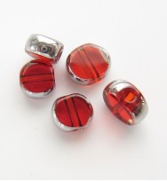 Silver Edged 6mm Flat Round Glass Beads ~ Red