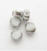Silver Edged 6mm Flat Round Glass Beads ~ White