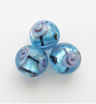 Silver Foil Beads 8mm With Stripe & Roses ~ Blue