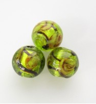 Silver Foil Beads 8mm With Stripe & Roses ~ Green