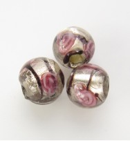 Silver Foil Beads 8mm With Stripe & Roses ~ Grey