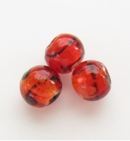 Silver Foil Beads 8mm With Stripes & Roses ~ Red